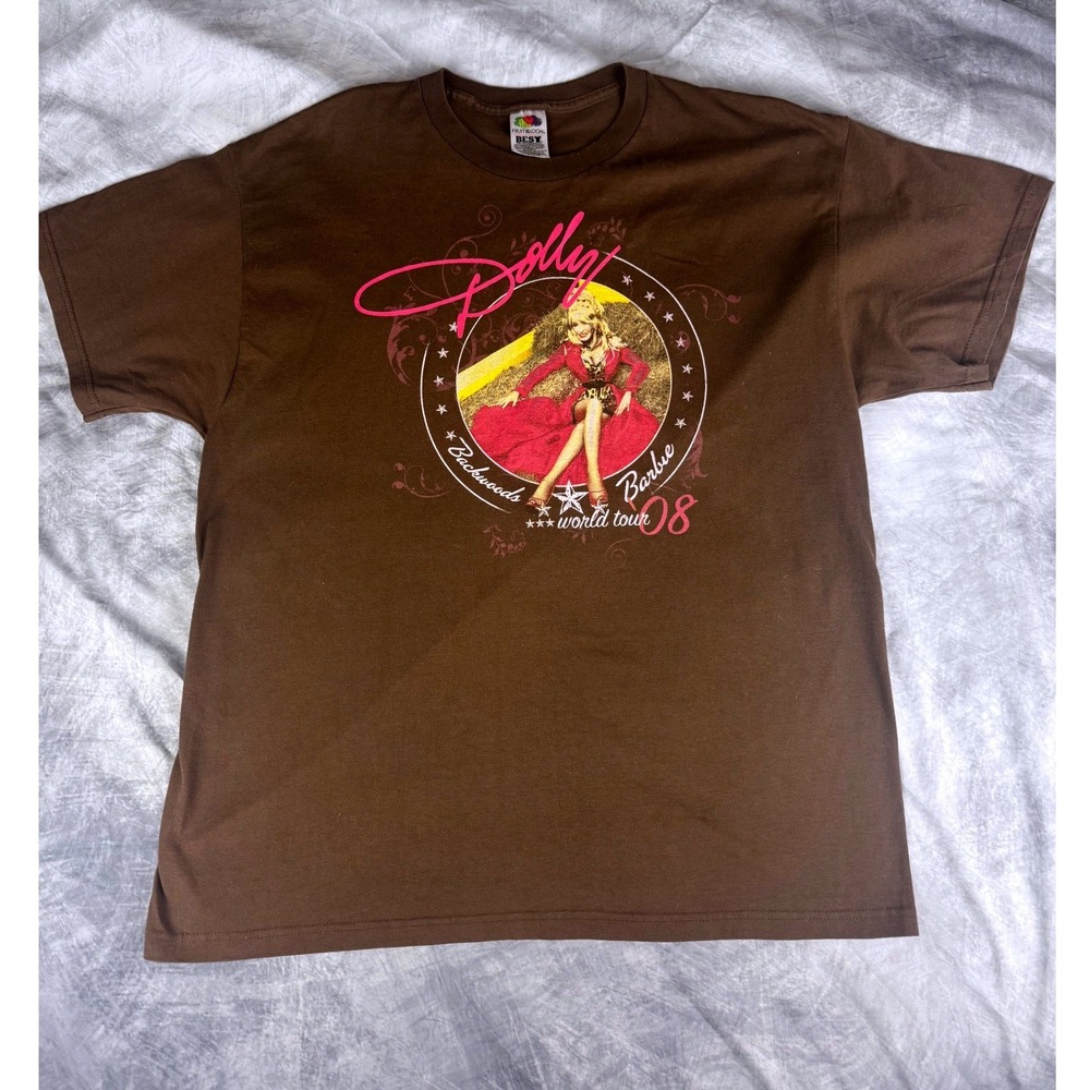 Vintage 2008 Dolly Parton Backwoods Barbie World Tour T-Shirt Brown XL Y2K 08